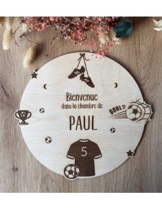 Plaque de Porte en Bois Gravé « Thème Foot »