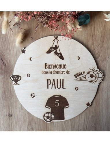 Plaque de Porte en Bois Gravé « Thème Foot »