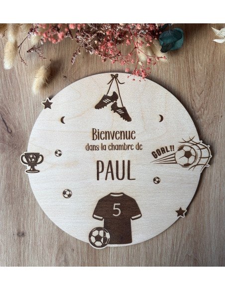 Plaque de Porte en Bois Gravé « Thème Foot »