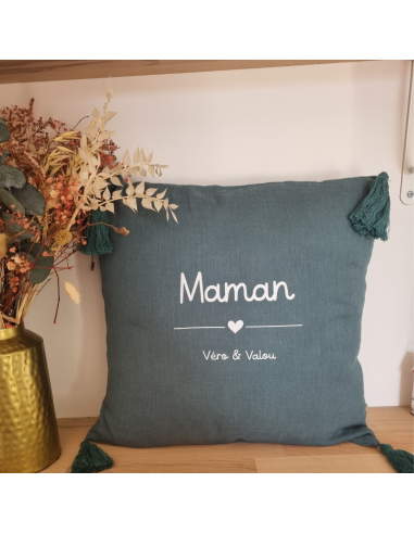 Coussin personnalisé Maman – 40x40 cm – Phrase & prénoms modifiables