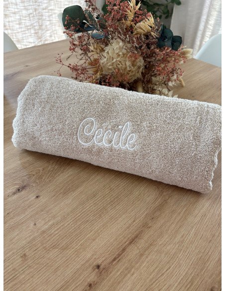Serviette de bain beige 140x70 cm Prénom