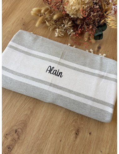 Fouta de plage GRIS prénom