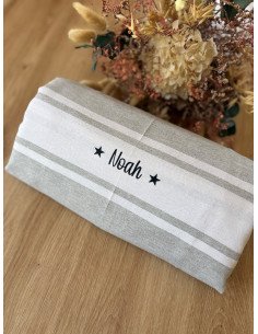 Fouta de plage GRIS prénom + LOGO ETOILE