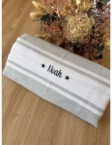 Fouta de plage GRIS prénom + LOGO ETOILE