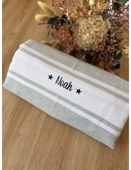 Fouta de plage GRIS prénom + LOGO ETOILE